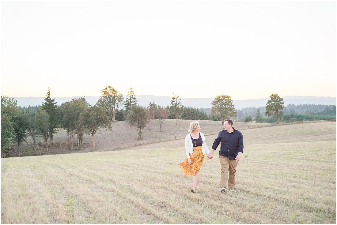 "Ridgefield engagement", "yellow dress", "Oak tree engagement pictures", "Sunset engagement"