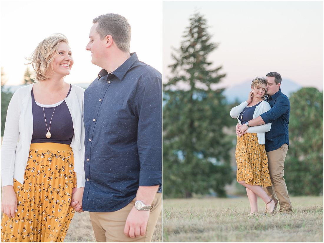 "Ridgefield engagement", "yellow dress", "Oak tree engagement pictures", "Sunset engagement"