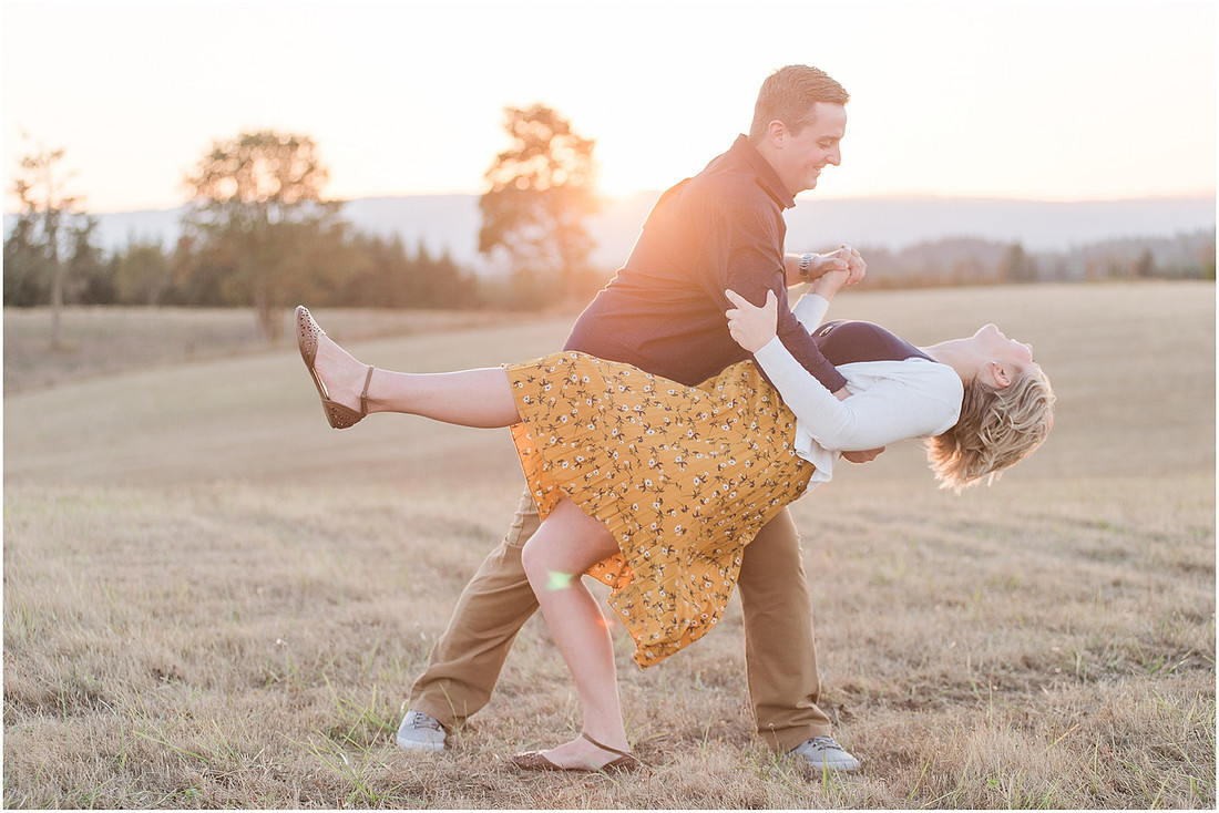 "Ridgefield engagement", "yellow dress", "Oak tree engagement pictures", "Sunset engagement"