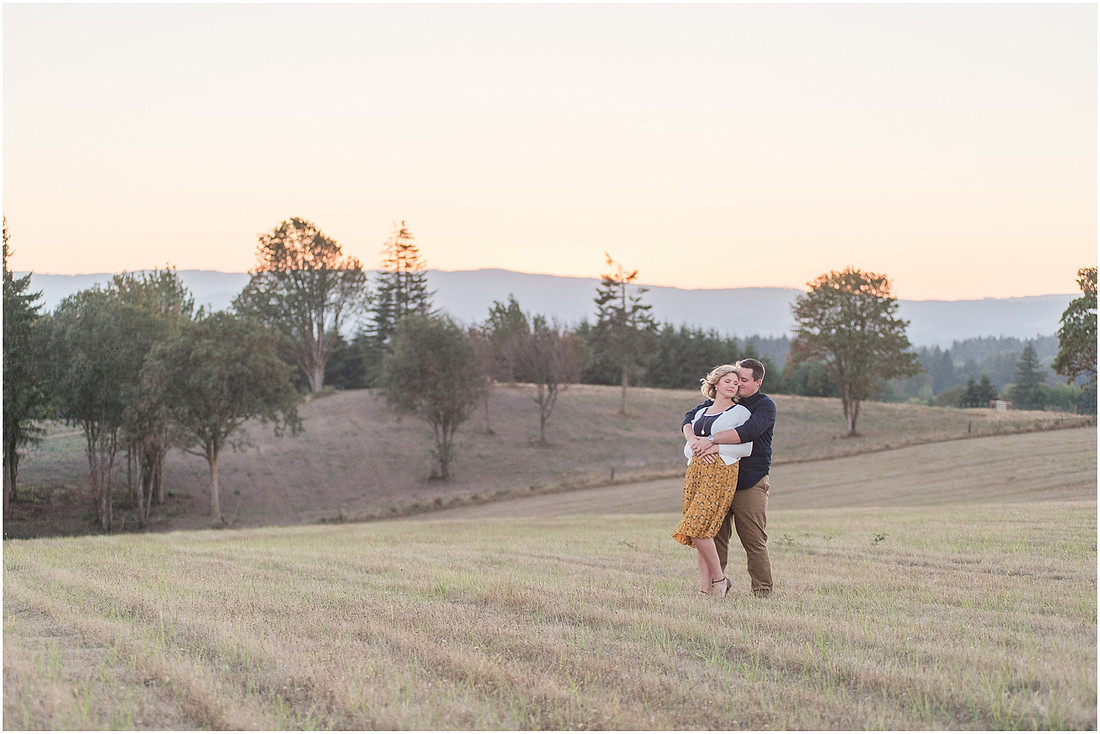 "Ridgefield engagement", "yellow dress", "Oak tree engagement pictures", "Sunset engagement"