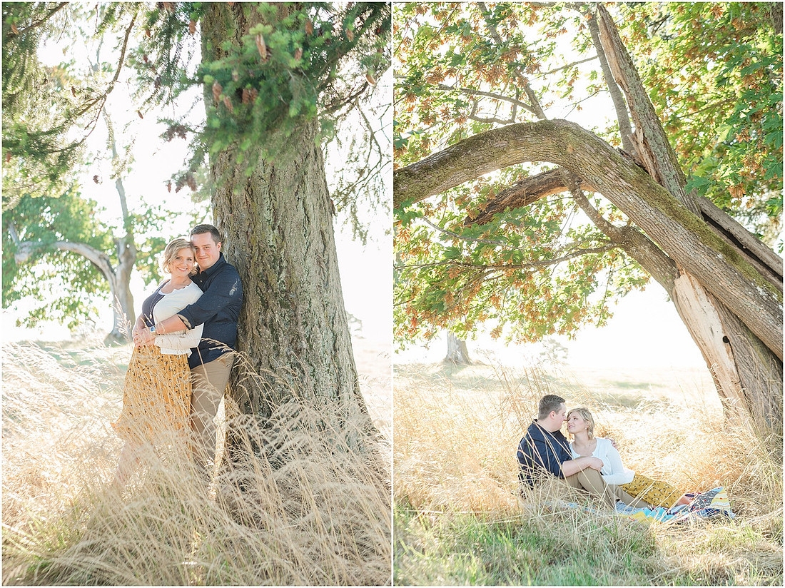 "Ridgefield engagement", "yellow dress", "Oak tree engagement pictures", "Sunset engagement"